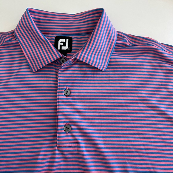 FJ Footjoy Pink Blue Striped Short Sleeve Polo XL Men's golf‎ polo - Picture 1 of 4